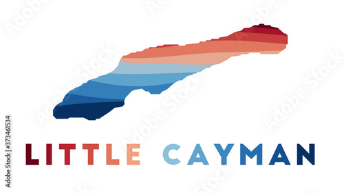 Little Cayman map. Map of the island with beautiful geometric waves in red and blue colors. Vivid Little Cayman shape. Vector illustration.