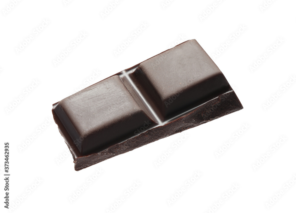 Piece of delicious dark chocolate isolated on white Piece of delicious dark chocolate isolated on white