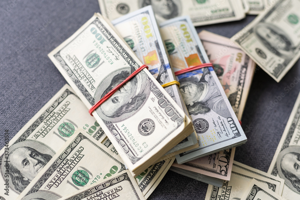 American dollar usa packs on money background. Financial concept American dollar usa packs on money background. Financial concept