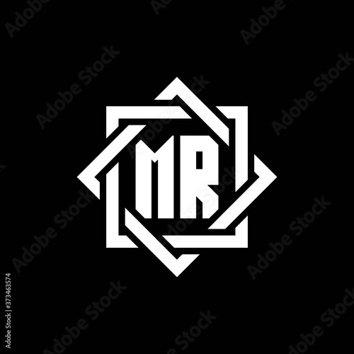 MR monogram logo with abstract square around
