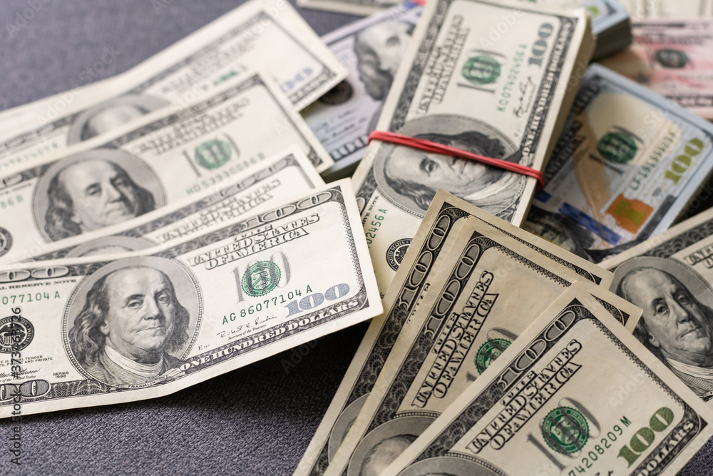 American dollar usa packs on money background. Financial concept American dollar usa packs on money background. Financial concept