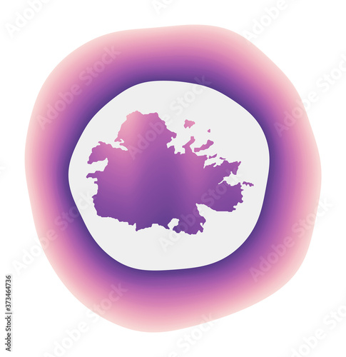 Antigua icon. Colorful gradient logo of the island. Purple red Antigua rounded sign with map for your design. Vector illustration. © Eugene Ga