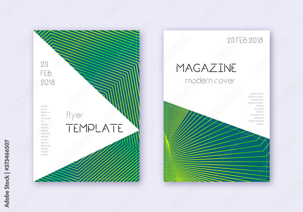 Fototapeta premium Triangle cover design template set. Green abstract