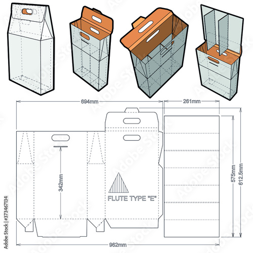 Packaging for three bottles of wine and Die-cut Pattern. The base design is specially reinforced to support more weight  The .eps file is full scale and fully functional. Prepared for real production.