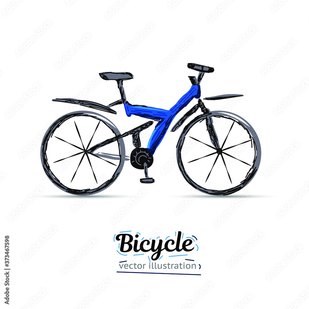 Hand drawn sketch illustration of bicycle. Vector bike illustration with roses. Hand drawn sketch illustration of bicycle. Vector bike illustration with roses.