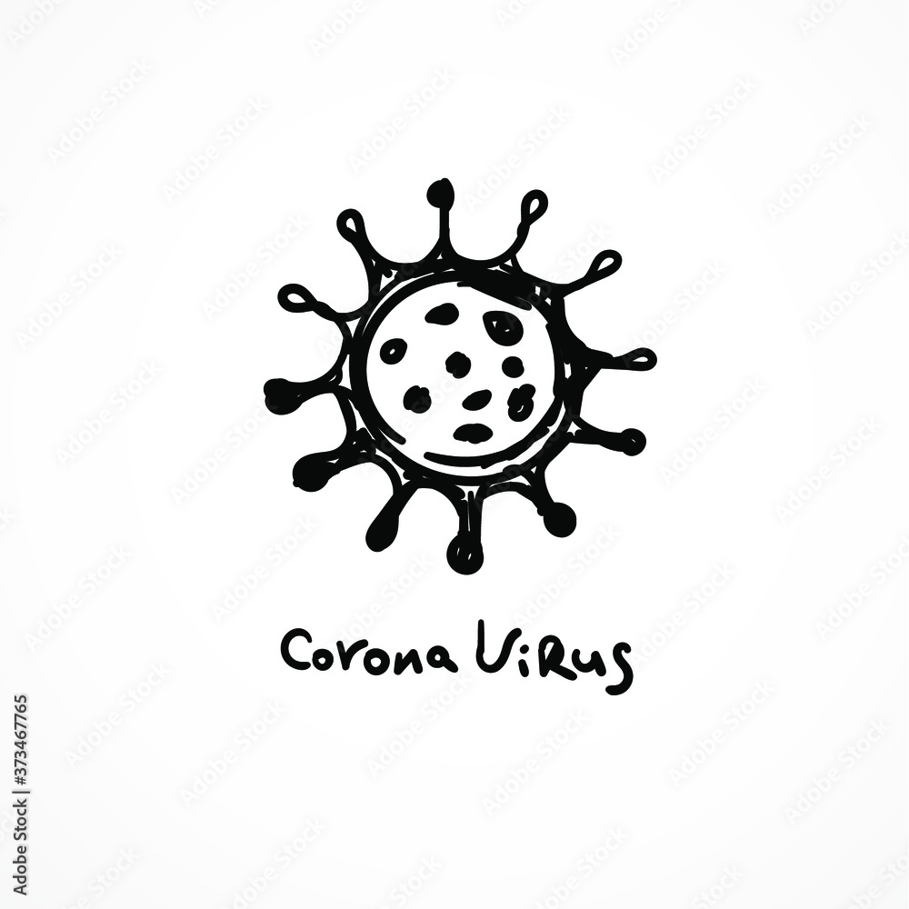 Fototapeta premium Coronavirus Bacteria Cell Icon, 2019-nCoV, Hand drawn. Novel Coronavirus Bacteria. No Infection and Stop Coronavirus Concepts. Dangerous Coronavirus Cell in China, Wuhan. Isolated Vector Icon