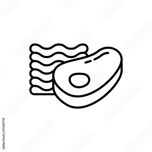 Ground beef. Linear icon of Minced meat with tenderloin. Black simple illustration of semi-finished meat products for hamburger. Contour isolated vector pictogram on white background