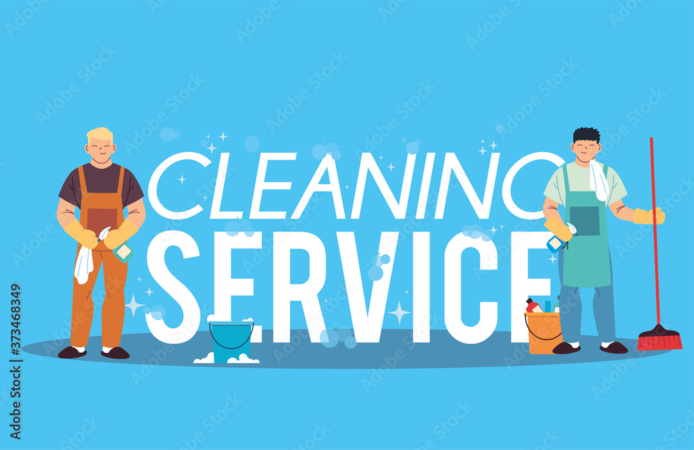 men with washing and cleaning products