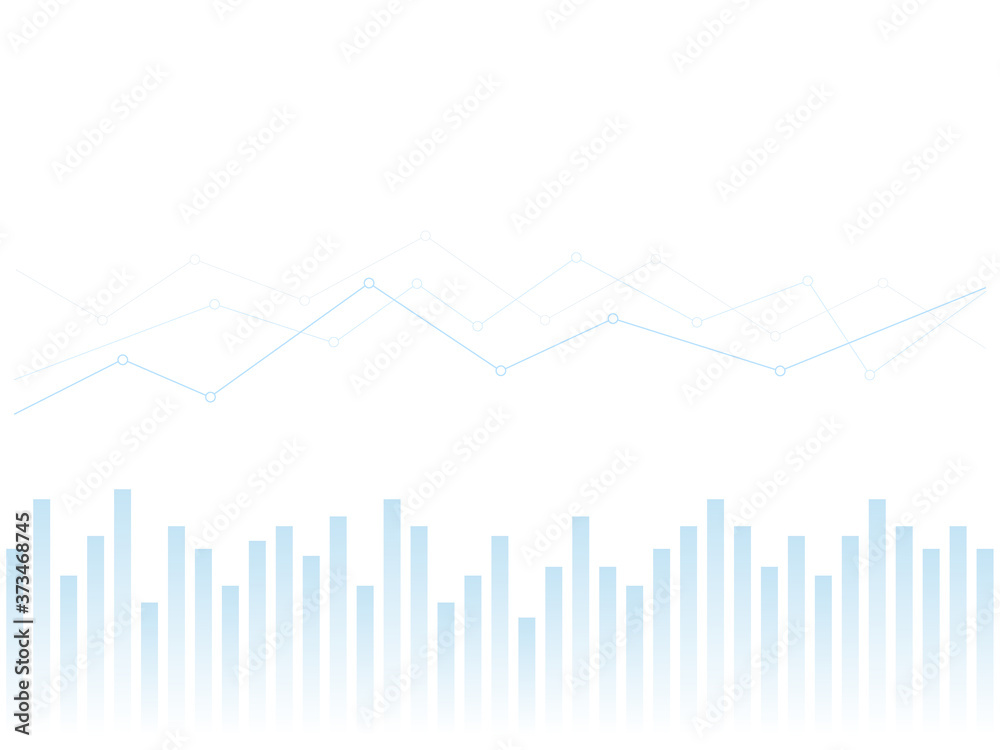 Abstract financial chart with blue  uptrend numbers and gradient line graph vector illustration on white background.