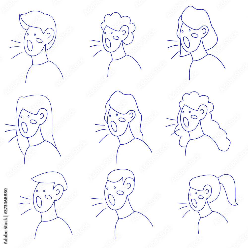 Vector linear illustration, silhouettes of people's heads expressing their opinions Vector linear illustration, silhouettes of people's heads expressing their opinions