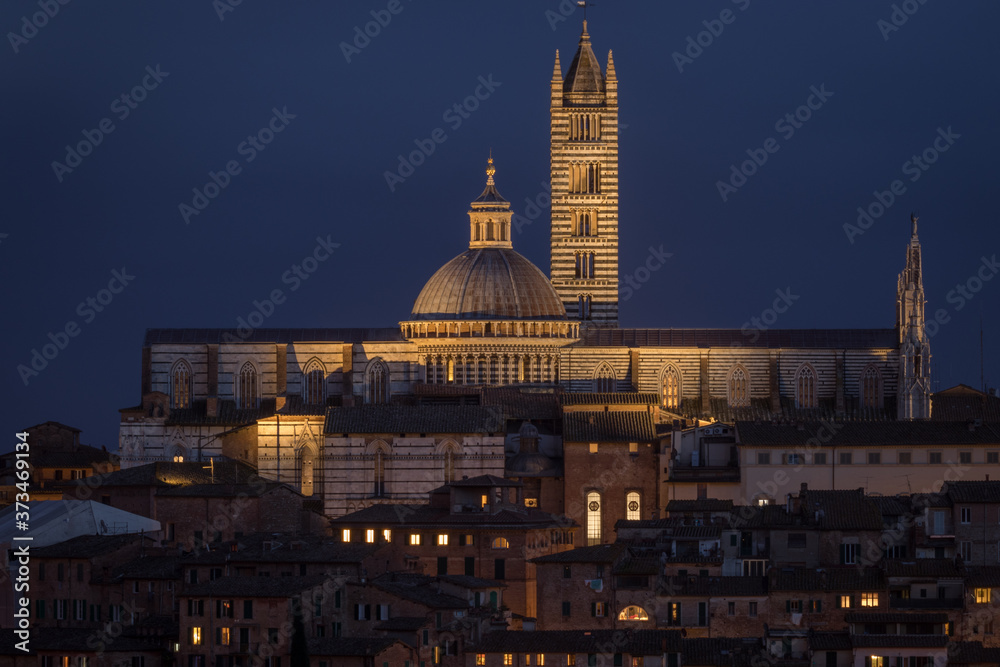Fototapeta premium Sienna cathedral at night illuminated