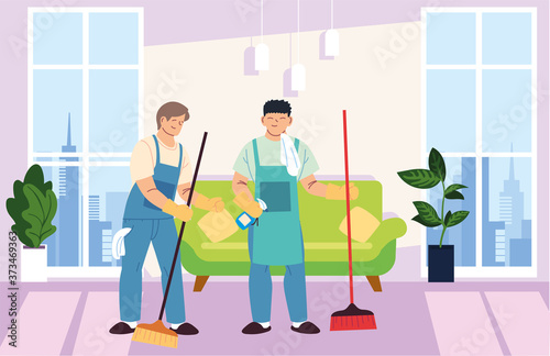 men in cleaning services at home
