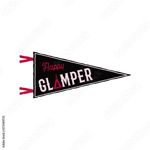 Happy glamper pennant design. Vintage glamping sticker emblem. Unusual badge. Stock vector.