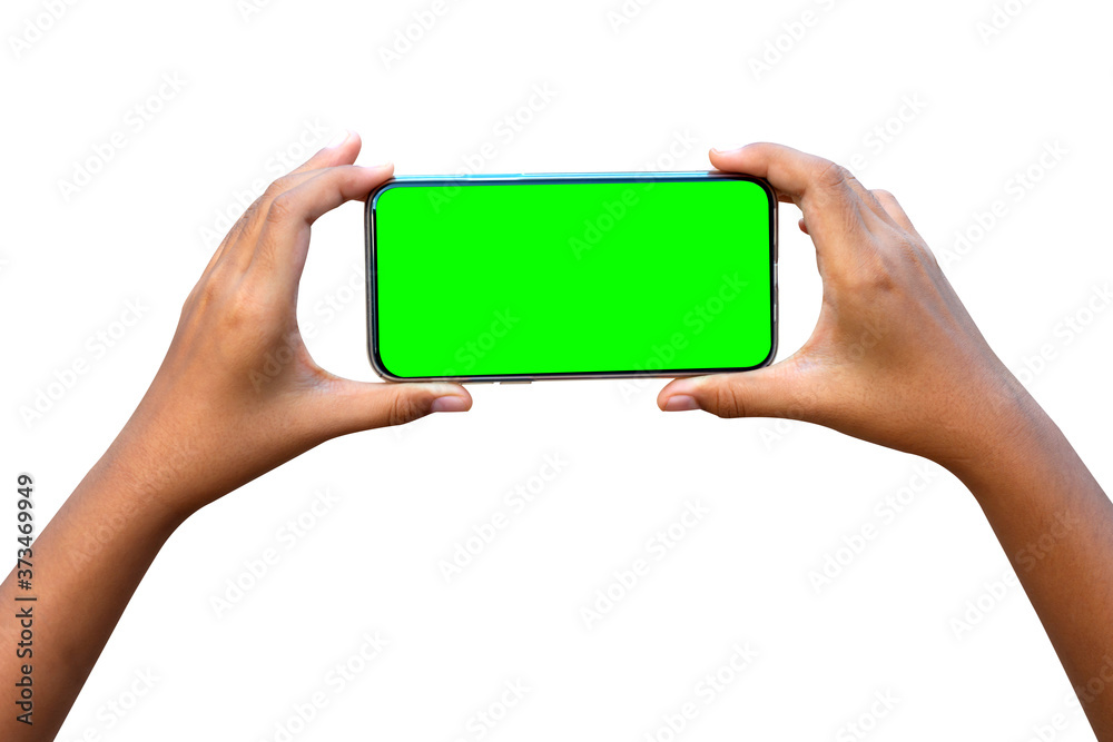 Young woman hand holding smart phone isolated on white background. Young woman hand holding smart phone isolated on white background.