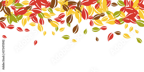 Falling autumn leaves. Red, yellow, green, brown c