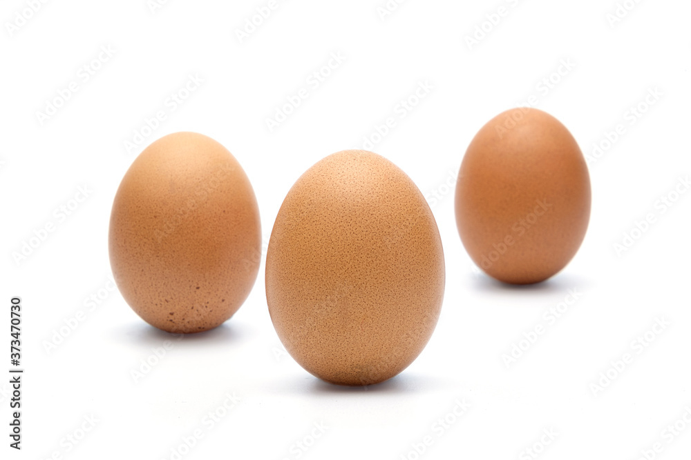 Three chicken egg isolated on white background. selective focus, soft focus. Three chicken egg isolated on white background. selective focus, soft focus.