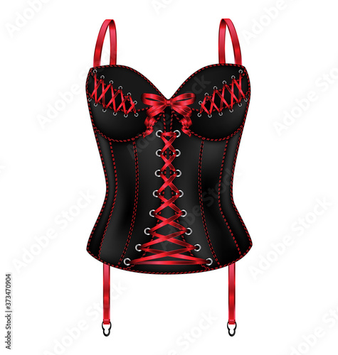 vector illistration white background and black corset red lacing