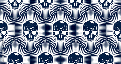Skulls seamless pattern, vector background with crazy sculls for Hard Rock and Rock N Roll subculture prints textile, hazard and danger, horror and death theme.