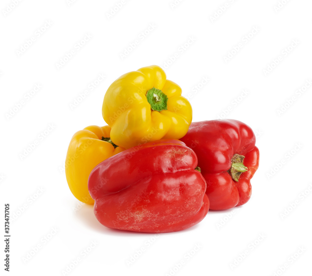 red and yellow sweet peppers isolated on white background, bunch of useful vegetables red and yellow sweet peppers isolated on white background, bunch of useful vegetables