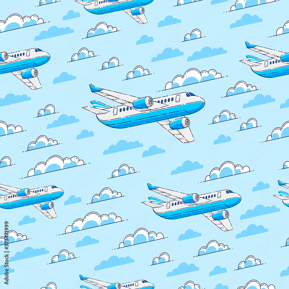 Fototapeta premium Planes seamless background, airlines air travel concept, vector wallpaper or web site background.