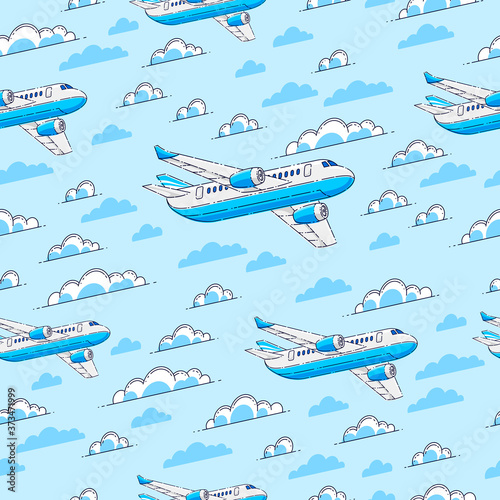 Planes seamless background, airlines air travel concept, vector wallpaper or web site background.