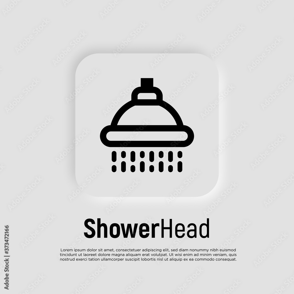Showerhead with flowing water thin line icon. Vector illustration of hygiene for health. Showerhead with flowing water thin line icon. Vector illustration of hygiene for health.