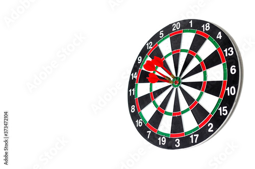 Target hit in the center by arrows. Success goals Targeting the business concept. Target and goal as concept. isolated on white background with clipping path.