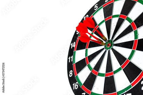 Target hit in the center by arrows. Success goals Targeting the business concept. Target and goal as concept. isolated on white background with clipping path.