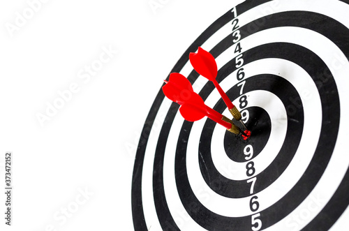 Target hit in the center by arrows. Success goals Targeting the business concept. Target and goal as concept. isolated on white background with clipping path.