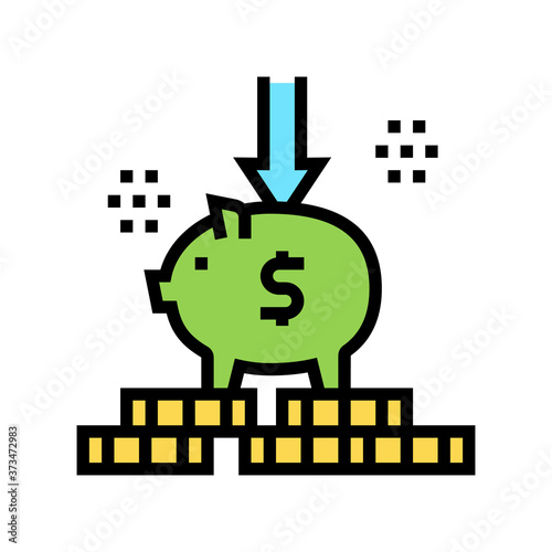 put money in piggy bank color icon vector. put money in piggy bank sign. isolated symbol illustration