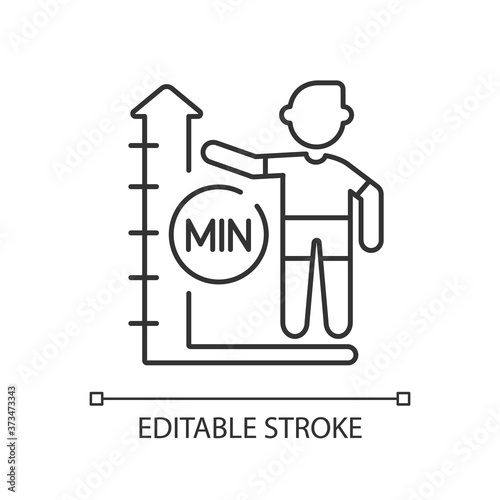 Height limit linear icon. Waterpark safety, amusement park rule thin line customizable illustration. Contour symbol. Aqua park slide with restriction. Vector isolated outline drawing. Editable stroke