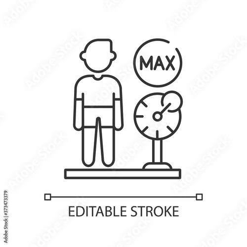 Weight limit linear icon. Aqua park rule thin line customizable illustration. Contour symbol. Waterpark security, recreation center safety policy. Vector isolated outline drawing. Editable stroke