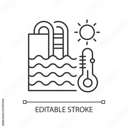 Water temperature linear icon. Water park recreation, summer rest thin line customizable illustration. Contour symbol. Healthy aquapark conditions. Vector isolated outline drawing. Editable stroke
