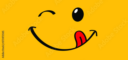 Mmm Yummy smile with tongue lick mouth World smile day or month Food logo Smiling everyday Funny vector laugh cartoon sign Delicious, tasty eating emoji lip face Emotion smiley lips symbol licking
