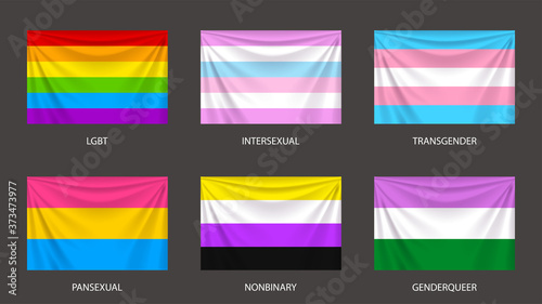 realistic sexual and gender colorful flags set