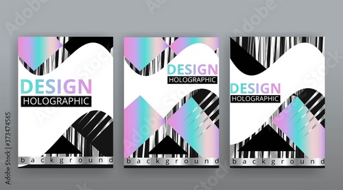 Holographic abstract page templates set, retro wave glitch creative hipster neon and pastel gradient colors. © PollyW