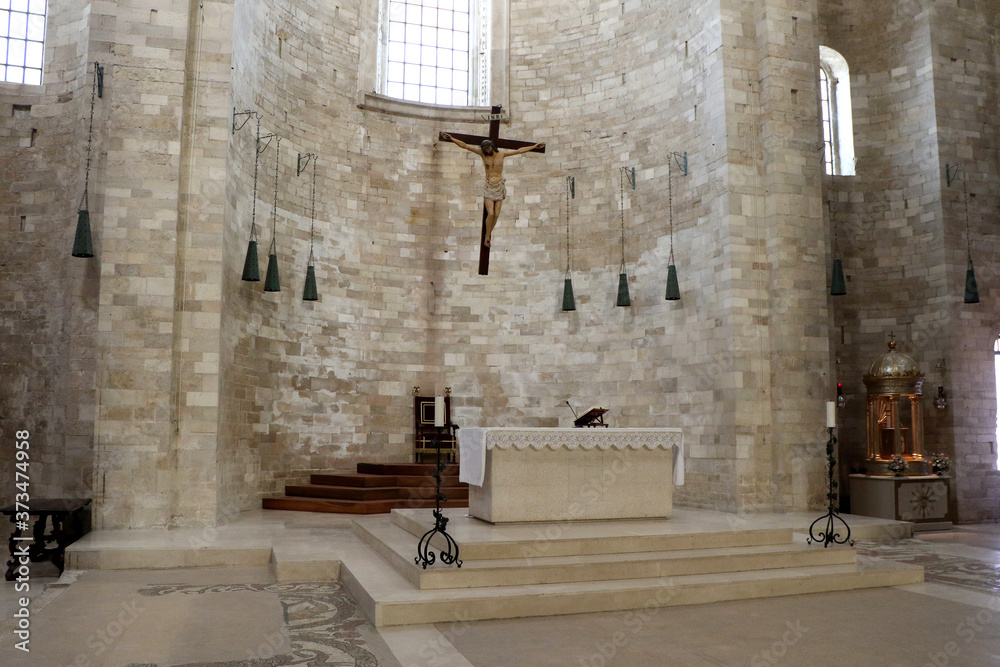 The altar of the Roman Catholic cathedral dedicated to San Nicola Pellegrino in Trani, Puglia, Italy