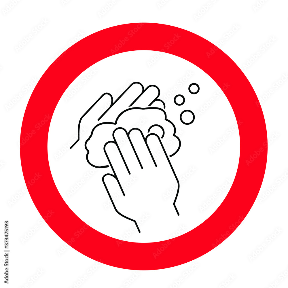 Fototapeta premium Do not hand washing, handwashing. Stop, no wash your hands to keep clean icons. Flat vector icon. Hygiene sign symbols. Forbidden, beware, stop halt allowed area. No ban zone pictogram symbol.