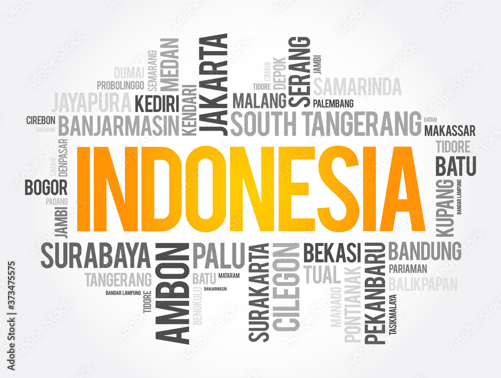 Fototapeta premium List of cities and towns in Indonesia, word cloud collage, business and travel concept background