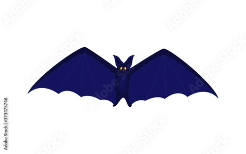 Vector illustration of a bat for Halloween with glowing yellow eyes. bat flat illustration isolated on white. halloween and mystic forest series