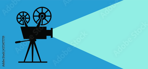 Old retro movie and film, background in flat style. Theater screen, premiere signs. Vector cinema camer film projector, flat concept icon. Template for poster, banner or wallpaper. Video filmstrip.
