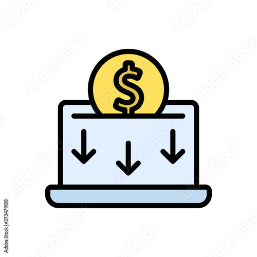 Laptop, low sales icon. Simple color with outline vector elements of economy icons for ui and ux, website or mobile application