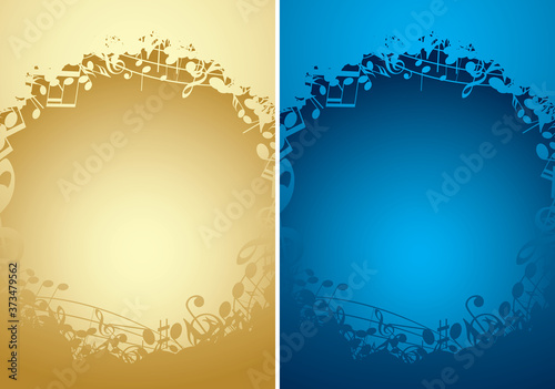 music backgrounds with musical notes in frames and gradient - vector golden and blue