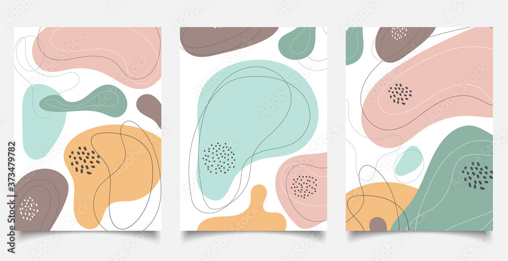 Set of brochure template abstract minimal organic shapes composition pastel color background in trendy contemporary collage style. Set of brochure template abstract minimal organic shapes composition pastel color background in trendy contemporary collage style.