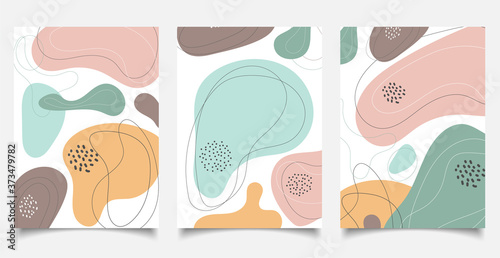 Set of brochure template abstract minimal organic shapes composition pastel color background in trendy contemporary collage style.
