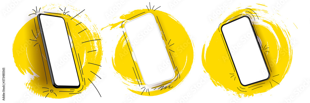 Set of realistic smartphone with splash color . Artistic technological vector - obrazy, fototapety, plakaty 