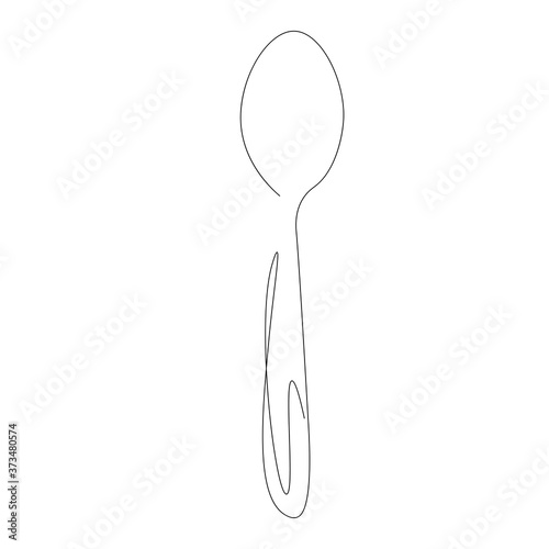 Spoon one line drawing on white background, vector illustration
