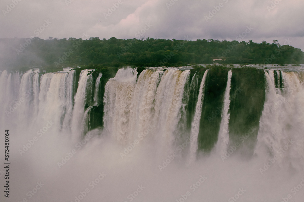 Iguazu Falls a gray and cloudy day.