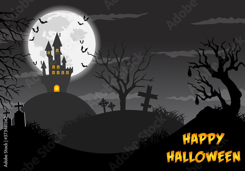 Happy halloween poster, trick or treat card, halloween party background, flyer template with horror elements, halloween vector illustration.