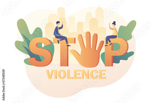 Stop violence big text. International day for the elimination of violence against women. Modern flat cartoon style. Vector illustration on white background